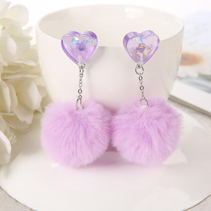 Kinky Cloth Purple / China Heart Puffer Ball Earrings
