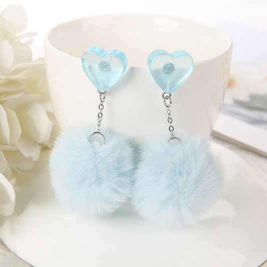 Kinky Cloth Transparent Blue / China Heart Puffer Ball Earrings