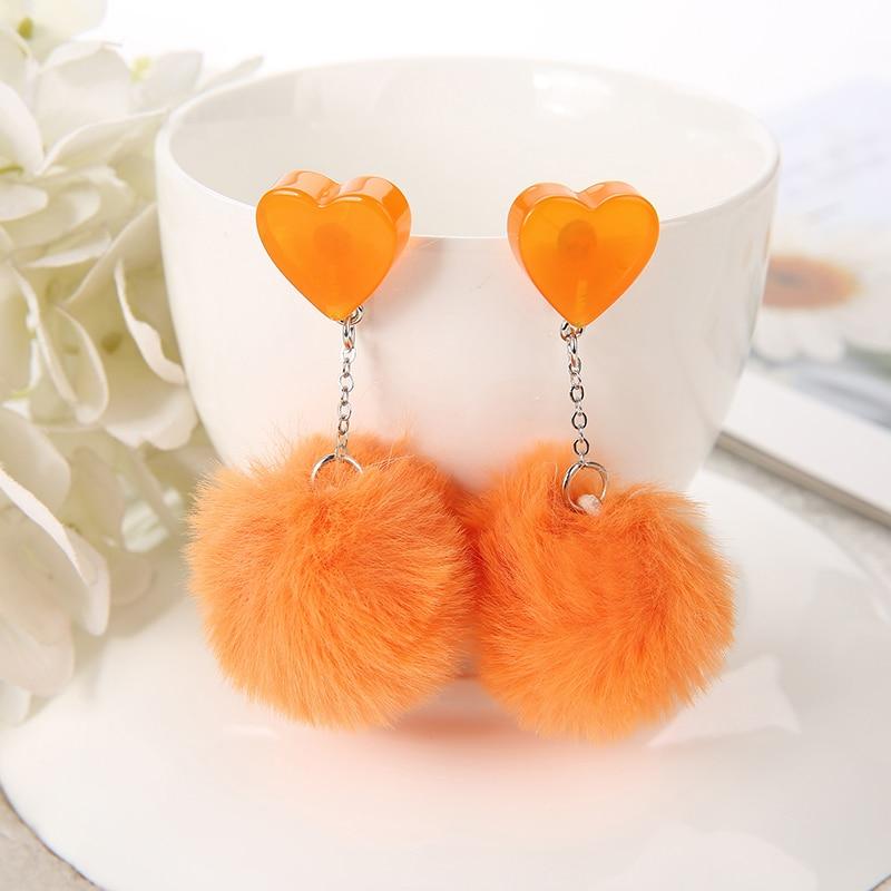 Kinky Cloth Transparent Orange / China Heart Puffer Ball Earrings