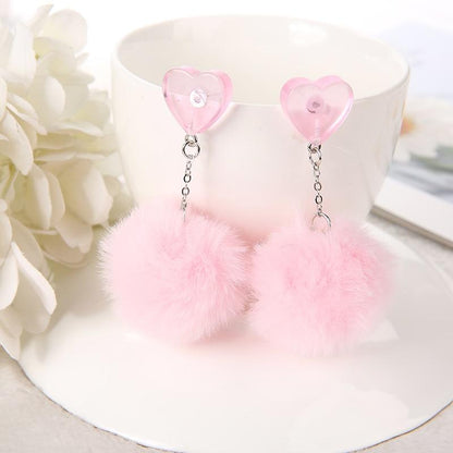 Kinky Cloth Transparent Pink / China Heart Puffer Ball Earrings