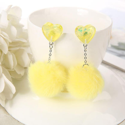 Kinky Cloth Yellow / China Heart Puffer Ball Earrings