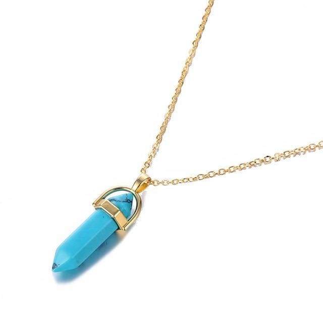 Kinky Cloth Jewelry & Watches Gold Blue Hexagonal Column Quartz Necklace