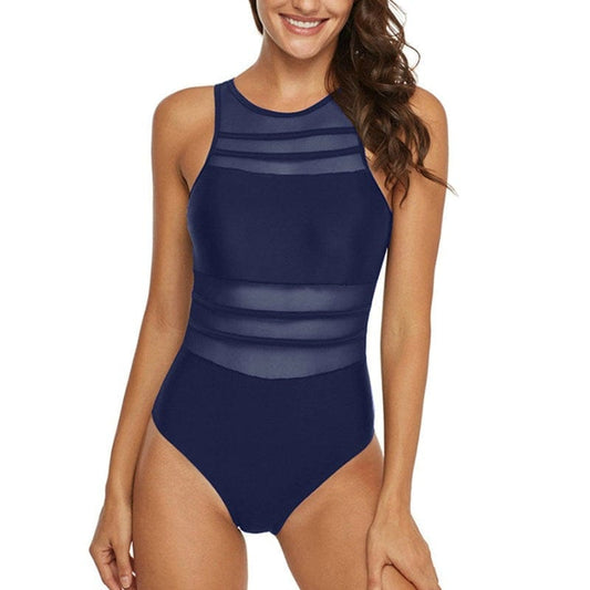 Kinky Cloth Navy / XS High Neck Mesh Swimsuit