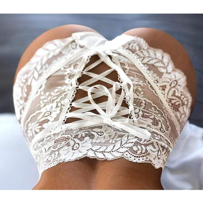 Kinky Cloth 351 White / S High Waist Hollow Out Lace Panties