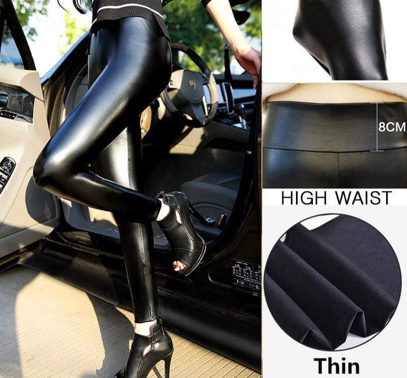 Kinky Cloth 200000865 Thin PU Leather / L High Waist Latex Leather Leggings