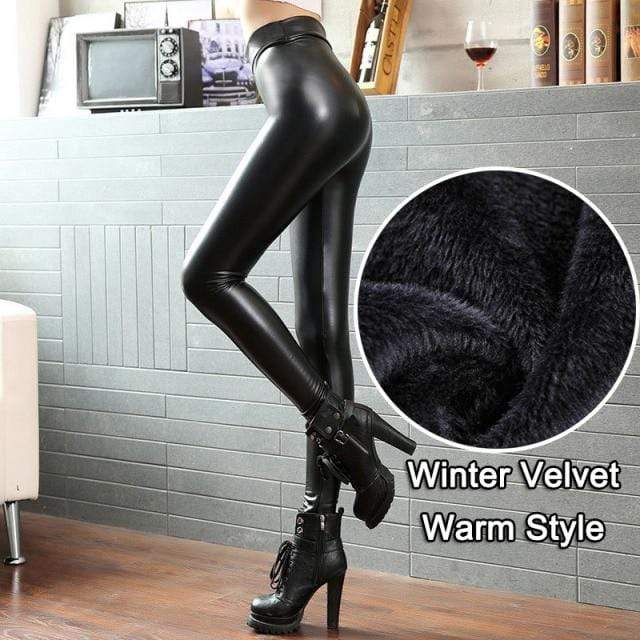 Kinky Cloth 200000865 Velvet PU Leather / L High Waist Latex Leather Leggings