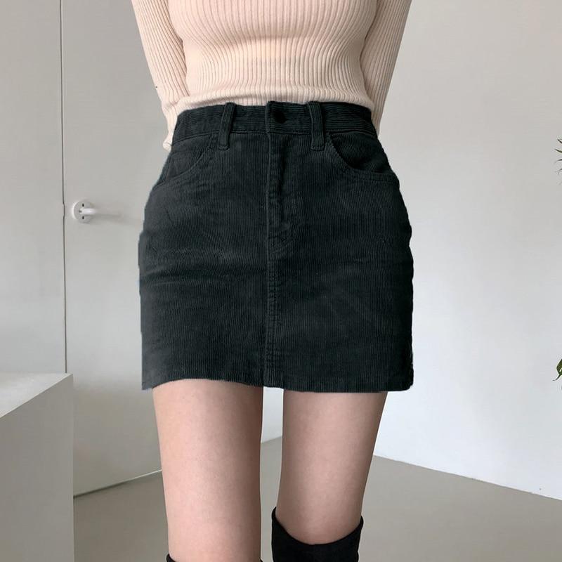 Kinky Cloth 349 Black / L High Waist Pencil Cut Corduroy Skirt