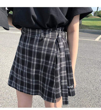 Kinky Cloth 349 Black / L High Waist Plaid College Mini Skirts