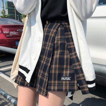 Kinky Cloth 349 Brown / L High Waist Plaid College Mini Skirts