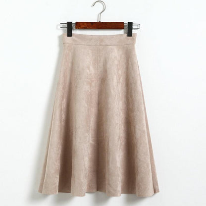 Kinky Cloth 349 Beige / L High Waist Suede Midi Skirt