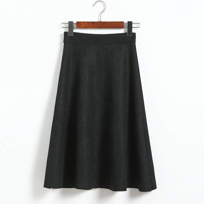Kinky Cloth 349 Black / L High Waist Suede Midi Skirt