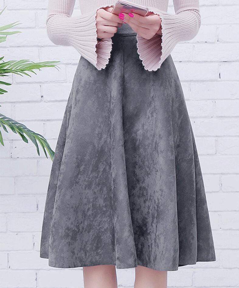Kinky Cloth 349 Gray / L High Waist Suede Midi Skirt