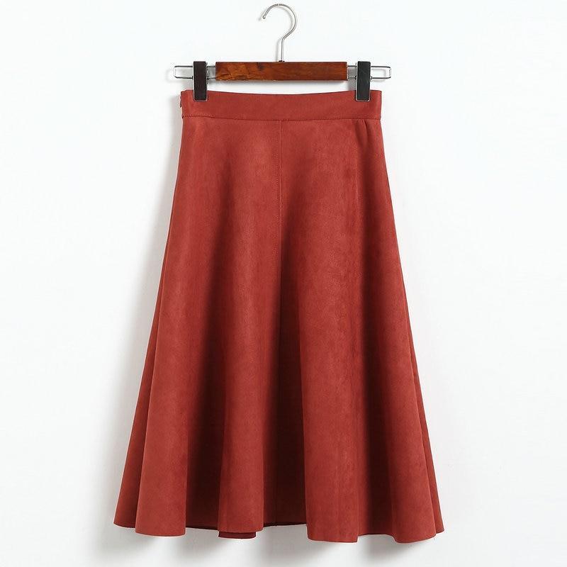 Kinky Cloth 349 Red / L High Waist Suede Midi Skirt