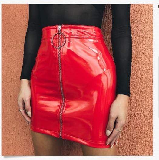 Kinky Cloth Skirt Red / L High Waist Zip Skirt