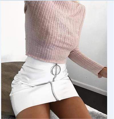 Kinky Cloth Skirt White / L High Waist Zip Skirt