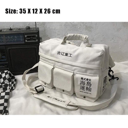 Kinky Cloth 152401 White Hip Hop Multi Pocket Canvas Messenger Bag