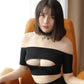 Kinky Cloth Only Black Top / One Size Hollow Out Chest Sheer Top
