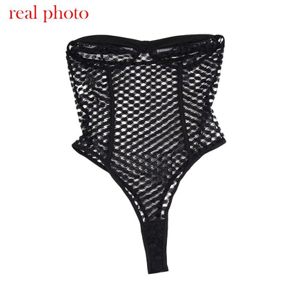 Kinky Cloth Hollow Out Fishnet Latex Bodysuit