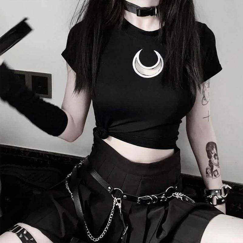 Kinky Cloth 200000791 Black / One Size Hollow Out Moon Gothic T-Shirt