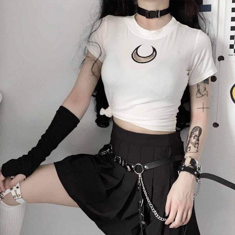 Kinky Cloth 200000791 White / One Size Hollow Out Moon Gothic T-Shirt