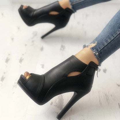 Kinky Cloth Hollow Out Thin Heel Pumps