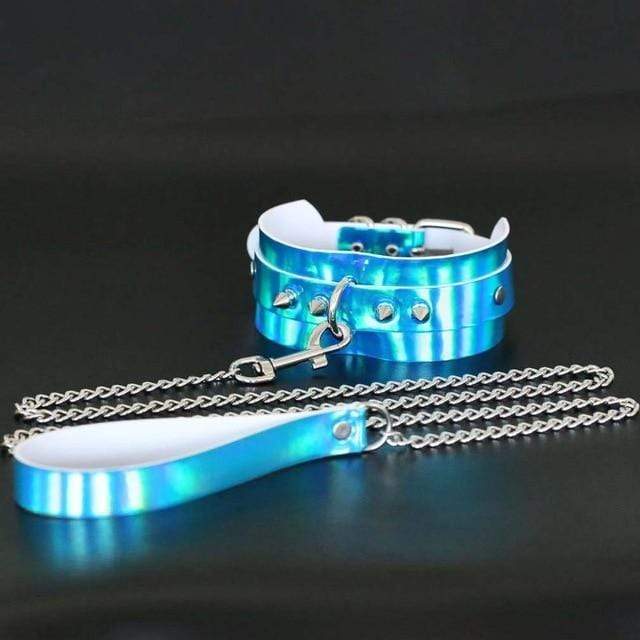 Kinky Cloth Necklace Blue Holographic Collar and Leash