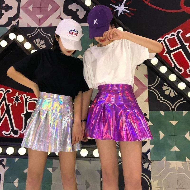 Kinky Cloth Skirt Holographic Futuristic Pleated Skirt