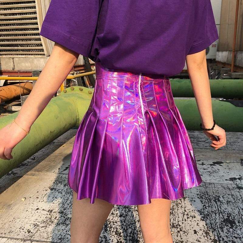 Kinky Cloth Skirt Purple / L Holographic Futuristic Pleated Skirt