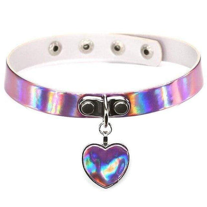 Kinky Cloth Necklace pink Holographic Heart Choker