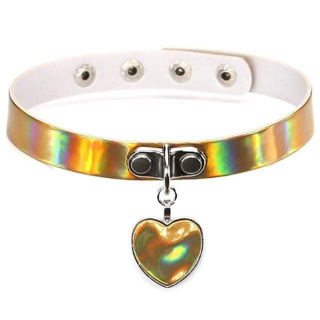 Kinky Cloth Necklace yellow Holographic Heart Choker