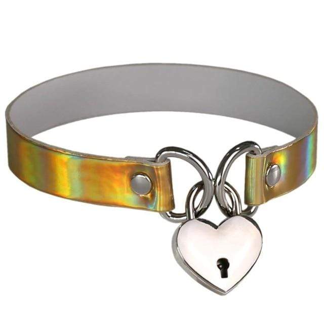 Kinky Cloth gold Holographic Heart Lock Collar