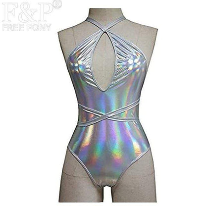 Kinky Cloth Bodysuit 372SR / S Holographic Lace Up Body Suit