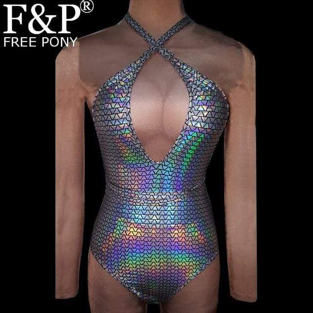 Kinky Cloth Bodysuit 372TE / S Holographic Lace Up Body Suit