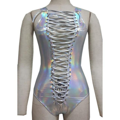 Kinky Cloth Bodysuit 8066SR / S Holographic Lace Up Body Suit