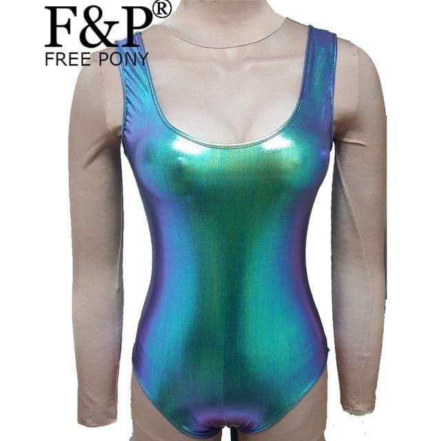 Kinky Cloth Bodysuit 8093gn / S Holographic Lace Up Body Suit