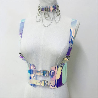 Kinky Cloth 2 piece set / One Size Holographic Straps Waist Sculpting Belts