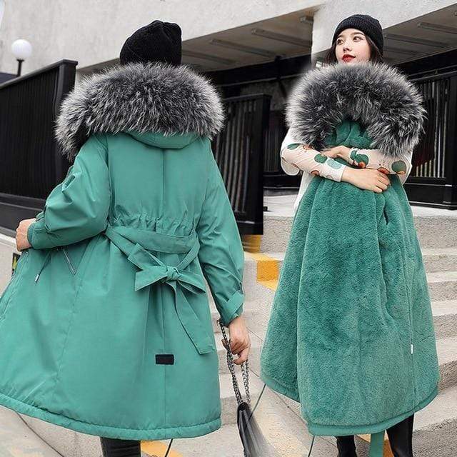 Kinky Cloth Jacket Green / XXL Hooded Fur Long Jacket