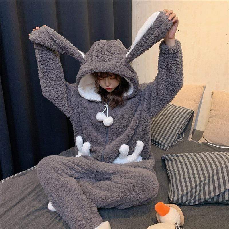Kinky Cloth 200003497 Hooded Rabbit Gray Sleepwear Jumpsuit