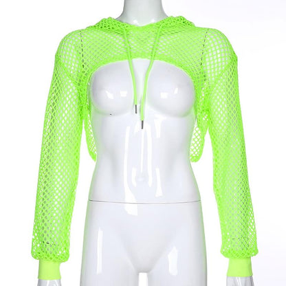 Hooded Sheer Mesh Fishnet Top, Perspective Smock Long Sleeve Mesh Top –  Kinky Cloth