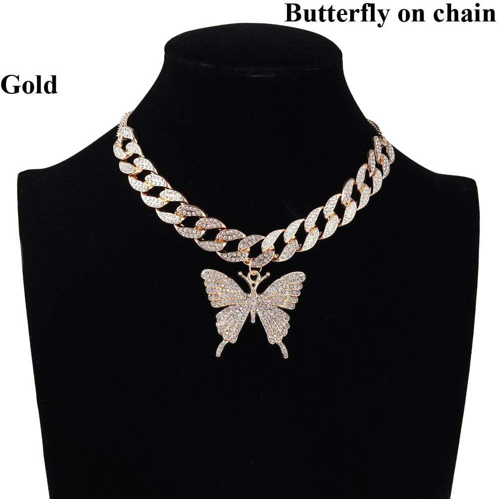 Kinky Cloth 200000162 Gold Style 1 Iced Out Butterfly On Chain Necklace