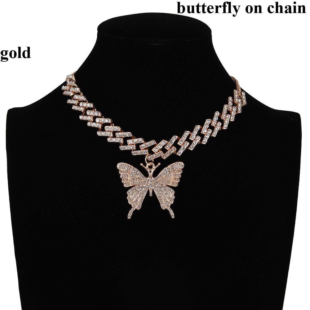 Kinky Cloth 200000162 Gold Style 2 Iced Out Butterfly On Chain Necklace