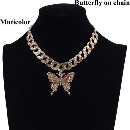 Kinky Cloth 200000162 Multicolor Style 1 Iced Out Butterfly On Chain Necklace