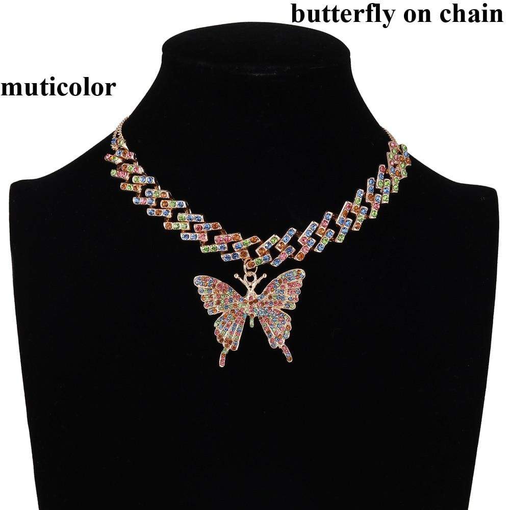 Kinky Cloth 200000162 Multicolor Style 2 Iced Out Butterfly On Chain Necklace