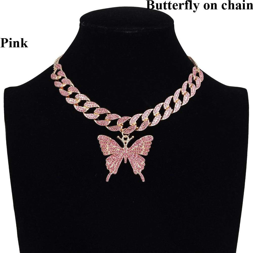 Kinky Cloth 200000162 Pink Style 1 Iced Out Butterfly On Chain Necklace
