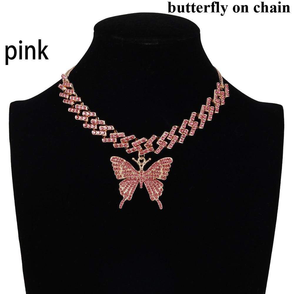 Kinky Cloth 200000162 Pink Style 2 Iced Out Butterfly On Chain Necklace