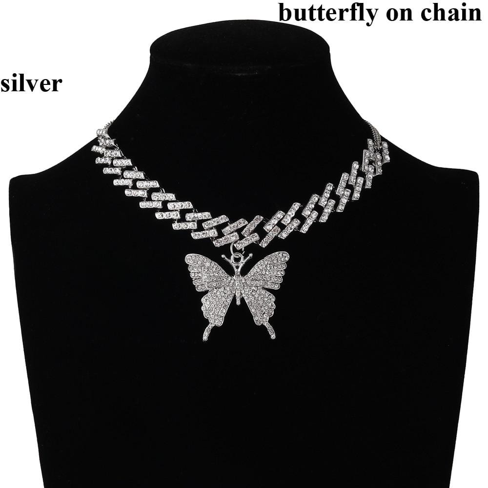 Kinky Cloth 200000162 Silver Style 2 Iced Out Butterfly On Chain Necklace