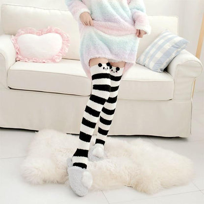 Kawaii Fuzzy Animal Thigh High Socks