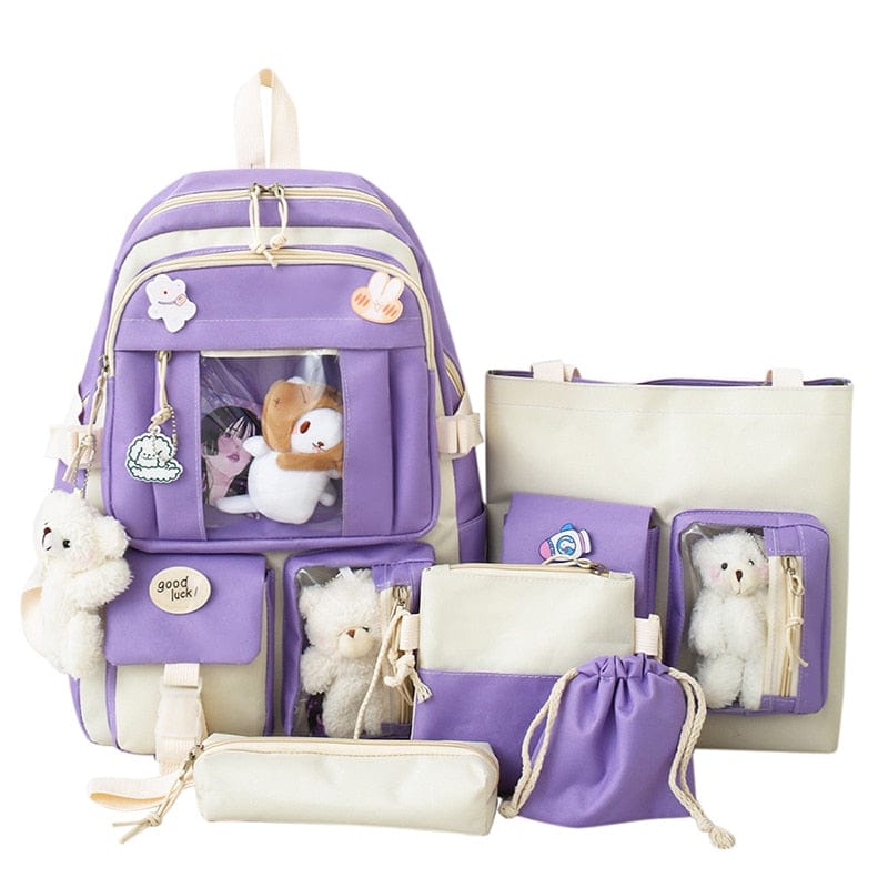 Kinky Cloth purple 1 / No doll and pendant Kawaii Multi Pockets Backpack