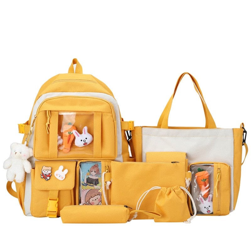 Kinky Cloth yellow 2 / No doll and pendant Kawaii Multi Pockets Backpack