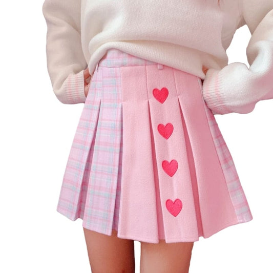 Kinky Cloth Kawaii Plaid Heart Mini Skirt